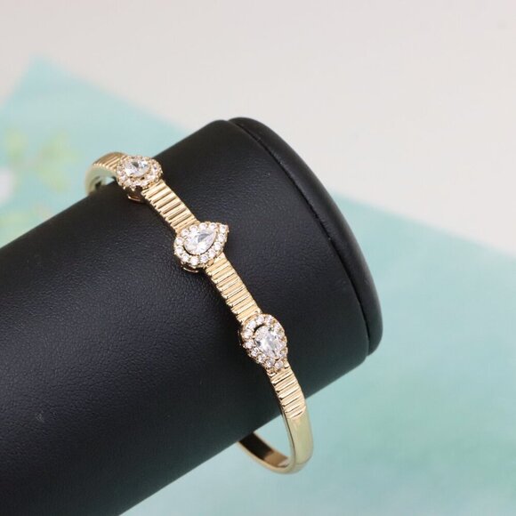 Rose Gold Bangle with Teardrop and Oval Stones, XPBL0537 - Picture 7 of 12